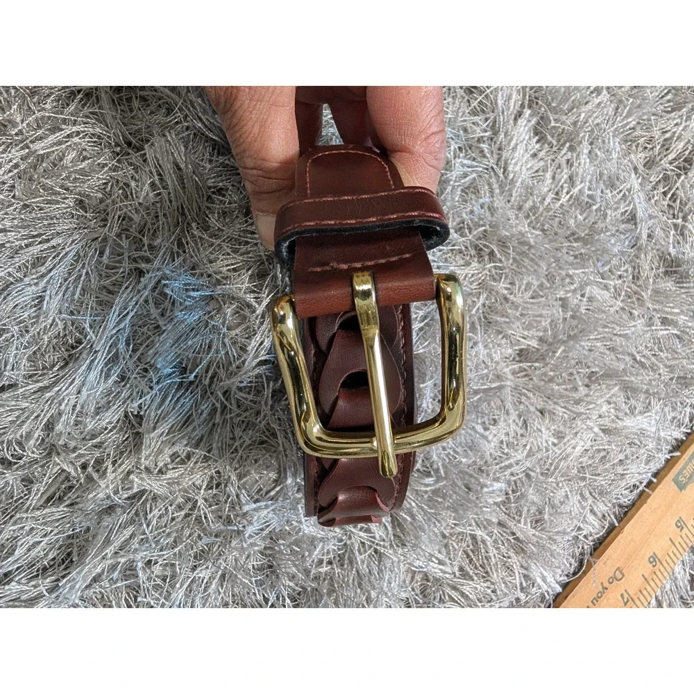 Unbranded Mens Brown Braided Bonded Leather‎ Belt Size 34 Gold Buckle